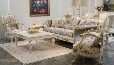 Produktbild von Casa Padrino Luxus Barock Wohnzimmer Set Creme / Rosa / Weiß / Gold - 2 Sofas & 2 Sessel & 1 Couchtisch - Handgefertigte Wohnzimmer Möbel im Barockstil - Edel & Prunkvoll