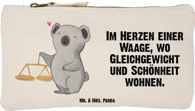 Produktbild von Mr. & Mrs. Panda pencil case Waage Astrologie Größe S Klein - Weiß - Geschenk, Waschtasche, Federtasche, Zum Geburtstag, Stifteetui, Stoffbeutel, Tierkreiszeichen, Etui