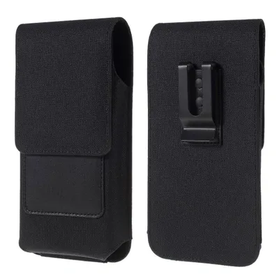 Produktbild von DFV mobile - Neues Design Holster Etui mit Vertikal Metallen Gürtelschlaufen Case Gürtelclip Textil und Leder mit Kartenhalter für BBK Vivo Y15 (2019) - Schwarz