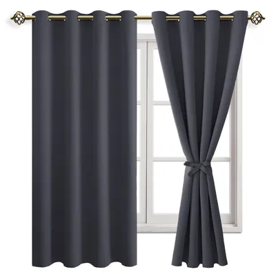 Produktbild von Verdunkelungsrollos mit Ösen für das Schlafzimmer, dunkelgrau, 160 x 132 cm, Set mit 2 Stück