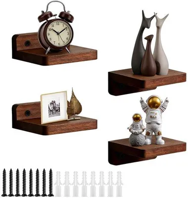 Produktbild von Famanu Wandregal Set – 4 kleine Holzregale in Walnussoptik