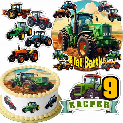 Obrázok produktu pre Sada Tortových Oblátok 20 Cm + 16 Motívov – Traktor + Meno 15 Cm, 18 Cm