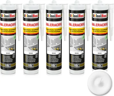 Produktbild von Isolbau Maleracryl 5 x 300 ml Weiß - Plastoelastischer Acryl-Dichtstoff zum Abdichten von Fugen im Innen- & Außenbereich - Kartusche