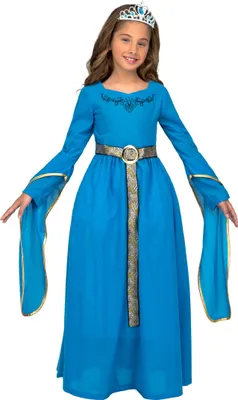 Produktbild von Mittelalter-Prinzessin Kostüm für Mädchen Faschingskostüm blau - 140/152 (10-12