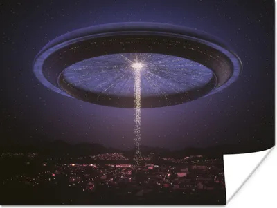 Produktbild von MuchoWow® Poster Eine Illustration eines UFOs über einer Stadt - Jungen - Mädchen - Kinder - Kind 120x90 cm - Wandbild