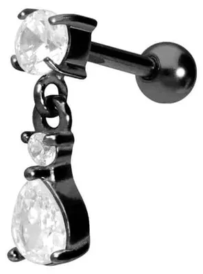 Produktbild von Ohrpiercing Chirurgenstahl Ohrpiercing EINGEFASSTER KRISTALL + KRISTALLTROPFEN