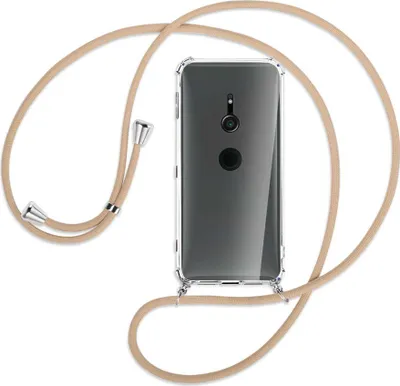 Produktbild von Handykette Backcover-Schutzhülle mit Band (Metall silberfarben) für Sony Xperia XZ2 - beige