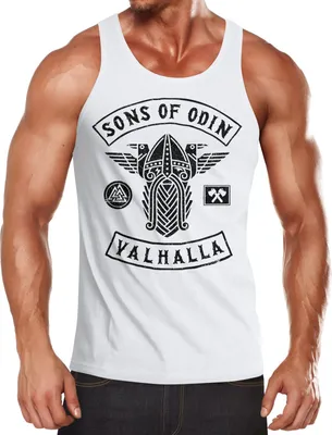 Produktbild von Herren Tanktop Sons of Odin Wikinger Valhalla Fan Vikings Achselshirt Muskelshirt Moonworks® weiß XL