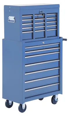 Image de Chariot d'atelier avec boîte à outils - Vide - Fermeture par clé - Tiroirs - Compartiment à outils - Tapis antidérapant - Bleu
