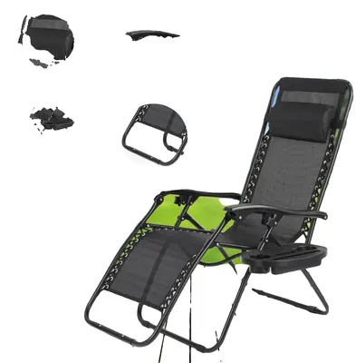 Obrázek produktu pro Skládací zahradní židle, ocelový rám, nosnost 140 kg, rozměry 90 x 64 x 110 cm, nastavitelné polohy opěradla, ergonomický design