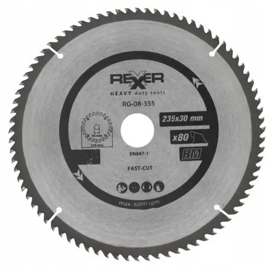Produktbild von Rexxer Kreissägeblatt Holz HM 235x30 mm 80 Zähne