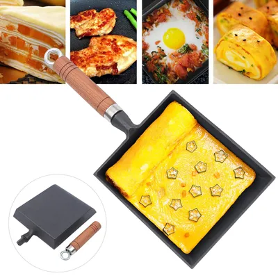 Produktbild von Omelettpfanne - Quadratische Tamagoyaki-Pfanne - Antihaftbeschichtung - Holzgriff