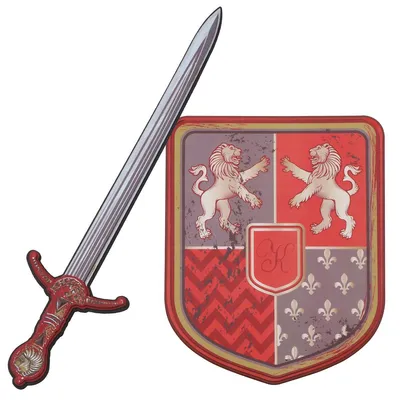 Ritter-Set Schwert & Schild Leo Löwenherz aus Schaumstoff für Kinder Rollenspiel Kostüm-Zubehör Mittelalter Fasching Karneval Kinderfasching Kindergeburtstag
