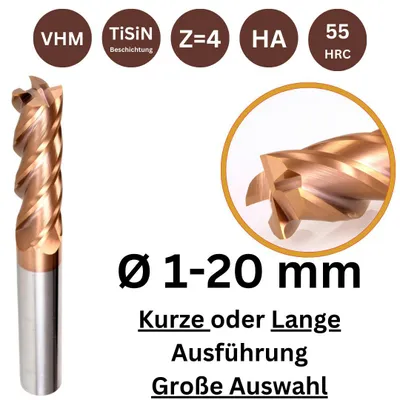 Produktbild von RACEL VHM Schaftfräser Ø1×6×50 mm – Schaft = 6 mm 4 Zähne TiSiN 55HRC CNC Fräser Vollhartmetall Präzisionsfräser Metallbearbeitung Werkzeug