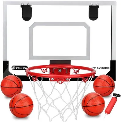 Produktbild von Unyqoos® Mini-Basketballkorb-Set für Zuhause & Büro – Komplettset mit Metallring, Nylonnetz, Mini-Ball, Pumpe, Tür- und Wandmontage, bruchfestes Polycarbonat