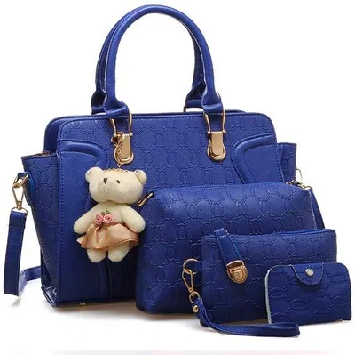 Image de Ensemble de sacs à main modernes pour femme en similicuir, bleu, 4 pièces, avec sac à bandoulière