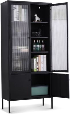 Coemo Vitrine Tokio aus Metall mit Glastüren Schwarz