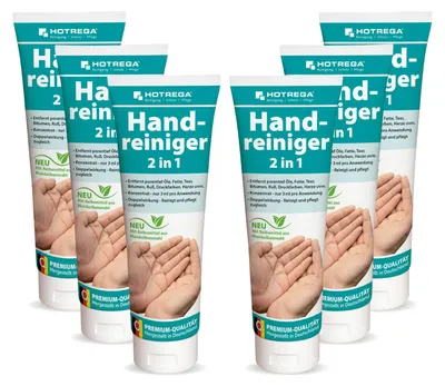 Produktbild von HOTREGA Handreiniger 6x 250ml Tube | Profi Handwaschpaste mit Rückfettung | Effektiv gegen Öl, Fett & Harz | Hautschonend dank Maismehl | pH-neutral | Ideal für Werkstatt & Hobby
