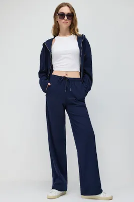 Produktbild von Weite Schlabberhose aus Sweatstoff, Dark Navy, Größe S, mit elastischem Bund