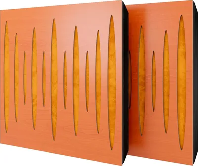 Productafbeelding van Set van 6 akoestische wandpanelen PULSAR, 50x50x5 cm, kersenhout/geel