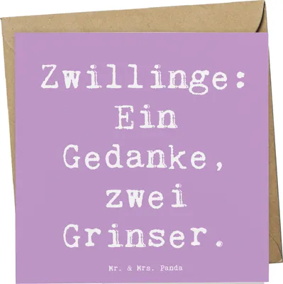 Produktbild von Mr. & Mrs. Panda Glückwunschkarte Spruch Zwillingsgeschwister Grinser - Lavendeltraum - Geschenk, Zwillinge, anlasskarte, Klappkarte, Gedanken teilen, faltkarte, Familie