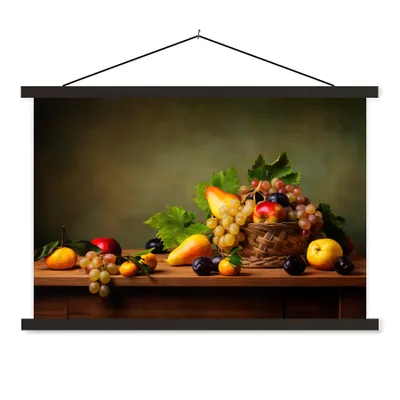 Produktbild von MuchoWow® Textilposter Rustikal - Korb - Obst - Stilleben 120x80 cm mit schwarzem Rahmen - Wanddeko