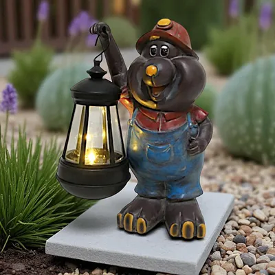 Produktbild von Solar Maulwurf Figur mit Laterne | LED Gartenfigur 21 cm warmweiß solarleuchte wetterfest Polyresin
