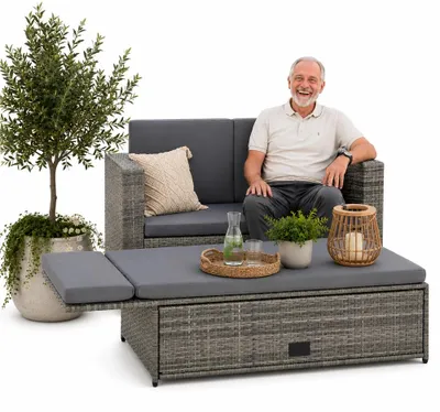 Immagine prodotto di Mucola Mobili da giardino Polyrattan Sedia da salotto Divano Panchina Tavolo Sgabello Pieghevole Rattan Giardino Set Posti a sedere per esterni - Grigio