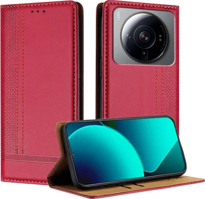 Produktbild von Handyhülle für Xiaomi 12S Ultra Leder Flip Klappbare Schutzhülle mit Standfunktion Rot