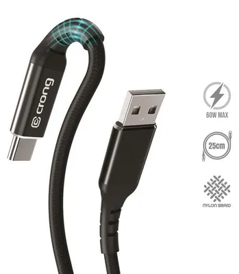 Produktbild von Crong Armor Link - 60W PD 3A USB-A zu USB-C Kabel 25cm (schwarz)