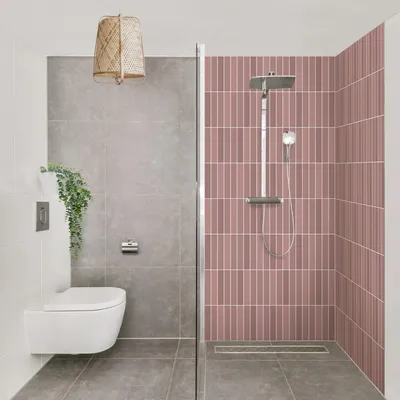 Produktbild von Duschrückwand mit Motiv selbstklebend - 0.35 mm Wandpaneel wasserfest Design rosa Fliesenoptik Unifarben Badrückwand fugenlos  Smart matt 80x210 cm