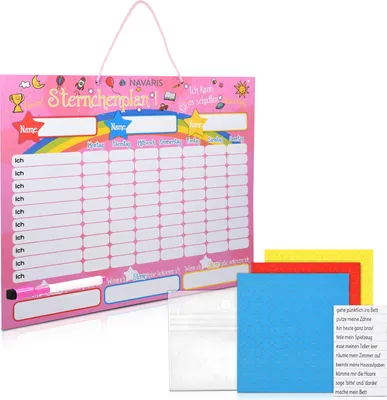 Produktbild von Navaris abwischbare Belohnungstafel magnetisch 40x32cm - Kinder Aufgaben Tafel - Magnettafel inkl. 250 Sternchen Magnete Stift - Sterne Aufgabenplan