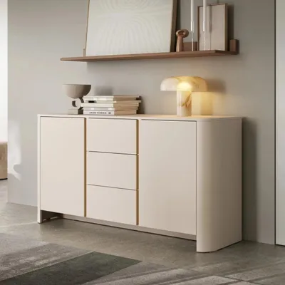 Produktbild von Aura Kommode 168 cm in Kaschmir mit drei Schubladen und abgerundeten Seiten – modern, elegant und funktional