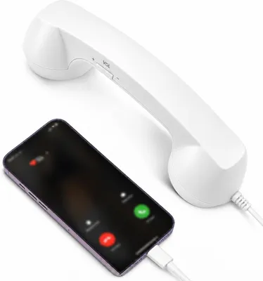 Obrázek produktu pro Retro telefonní sluchátko s kabelem typu C. Telefonní sluchátko s mikrofonem a reproduktorem, s regulací hlasitosti, vhodné pro mobilní telefony, tablety, notebooky a další zařízení. Barva: bílá