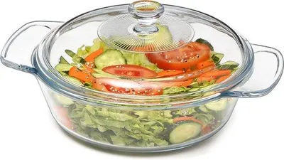 Obrázok produktu pre Unyqoos® Sklenená zapekacia miska, okrúhly tvar, objem 1,7 l, s pokrievkou a ergonomickými rúčkami, odolná voči poškriabaniu – malá forma na pečenie vhodná pre 2–3 osoby, nie je vhodná do rúry