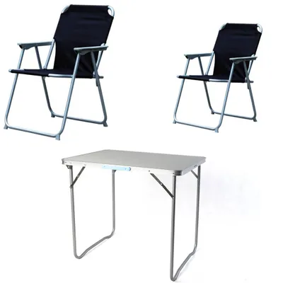 Produktbild von Campingset klappbar 3-tlg Campingstuhl Gartenstuhl Schwarz Koffertisch