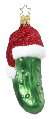 Produktbild von Christbaumschmuck Weihnachtsgurke mit Mütze Glas 12cm grün, 1 Stück