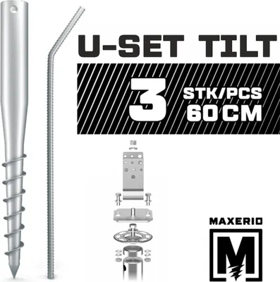 Produktbild von MAXERIO® 60 cm 3er U-Set TILT Schraubfundamente inkl. 10 cm Pfostenträger (U-Winkel - feuerverzinkt); Ø 60 x 2; M12