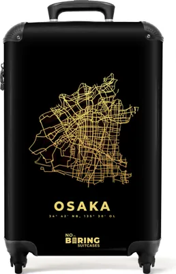 Produktbild von NoBoringSuitcases.com® Koffer Handgepäck Trolley Rollkoffer Kleine Reisekoffer mit 4 Rollen - Osaka - Karte - Gold - Karten - Japan - Cabin Size < 55x40x23 cm & 55x40x20 cm - Fotokoffer - Kabinenkoffer - BoardgepäckHandgepäck Koffer 55x35x20 cm, 36L,