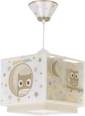 Produktbild von Deckenlampe für Kinderzimmer, Eulenmotiv & Sternendekoration, fluoreszierend, höhenverstellbar, doppelter Schirm