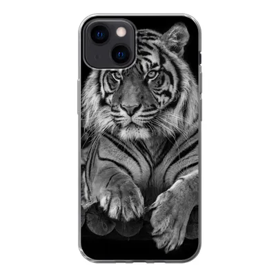 Produktbild von MuchoWow® Handyhülle Schutzhülle Hülle für iPhone 13 Sumatra-Tiger auf schwarzem Hintergrund Silikon Softcase Handy Hülle - Karteninhaber