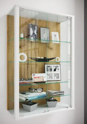 Produktbild von VCM Glasvitrine hängend, Vitrine Glas mit ESG-Sicherheitsglas, Maße: H. 91 x B. 60 x T. 25 cm, Hängevitrine Glas, modern und platzsparend, Glas Vitrinenschrank - Udina L
