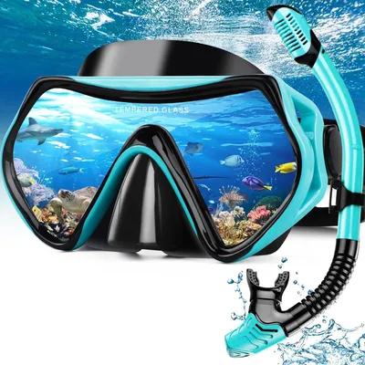 Produktbild von Schnorchelset, Erwachsene, Tauchmaske mit Anti-Fog, 180 Grad Panoramablick, Trockenschnorchel, für Reisen