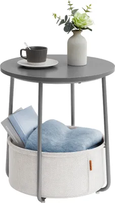 Produktbild von VASAGLE Beistelltisch, rund, mit Korb, Ø45 cm, zementgrau-wolkenweiß