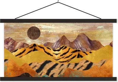 Produktbild von MuchoWow® Textilposter Tigerdruck - Gold - Marmor 120x60 cm mit schwarzem Rahmen - Dekoration Schlafzimmer
