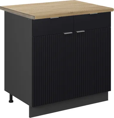 Produktbild von Küchenunterschrank Vicco Fame-Line Schwarz gestreift 80 cm , AP Eiche, Model 50672