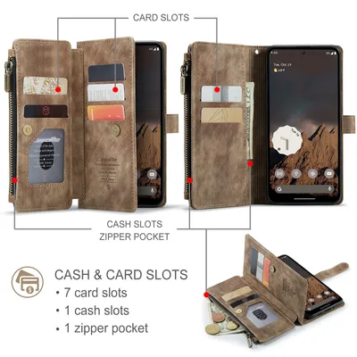 Obrázek produktu pro Kůže pouzdro pro Google Pixel 9 / Pixel 9 Pro,PolyuretanKožené Pouzdro na Zip, Magnetické Uzavírání, Kapsa na Karty, Stojánek, Peněženka pouzdro hnědé