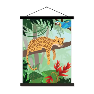 Produktbild von MuchoWow® Textilposter Dschungeltiere - Tukan - Jungen - Mädchen - Leopard 40x53 cm mit schwarzem Rahmen - Abbildung