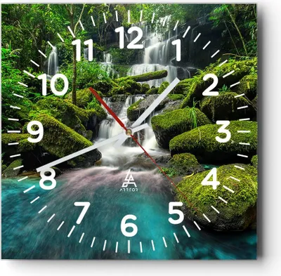 Produktbild von Wanduhr - Quadrat - Glasuhr - Park Wasserfall Wasser - 30x30cm - Schleichendes Uhrwerk - Lautlos - zum Aufhängen bereit - Dekoration Modern - Wanddekoration aus Glas - C4AC30x30-3754