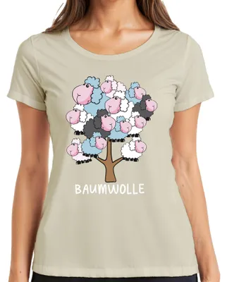 Produktbild von Baumwolle Schafbaum Cartoon Baumwollbaum Schafe Bauernhof Humor Damen T-Shirt, Natur, S
